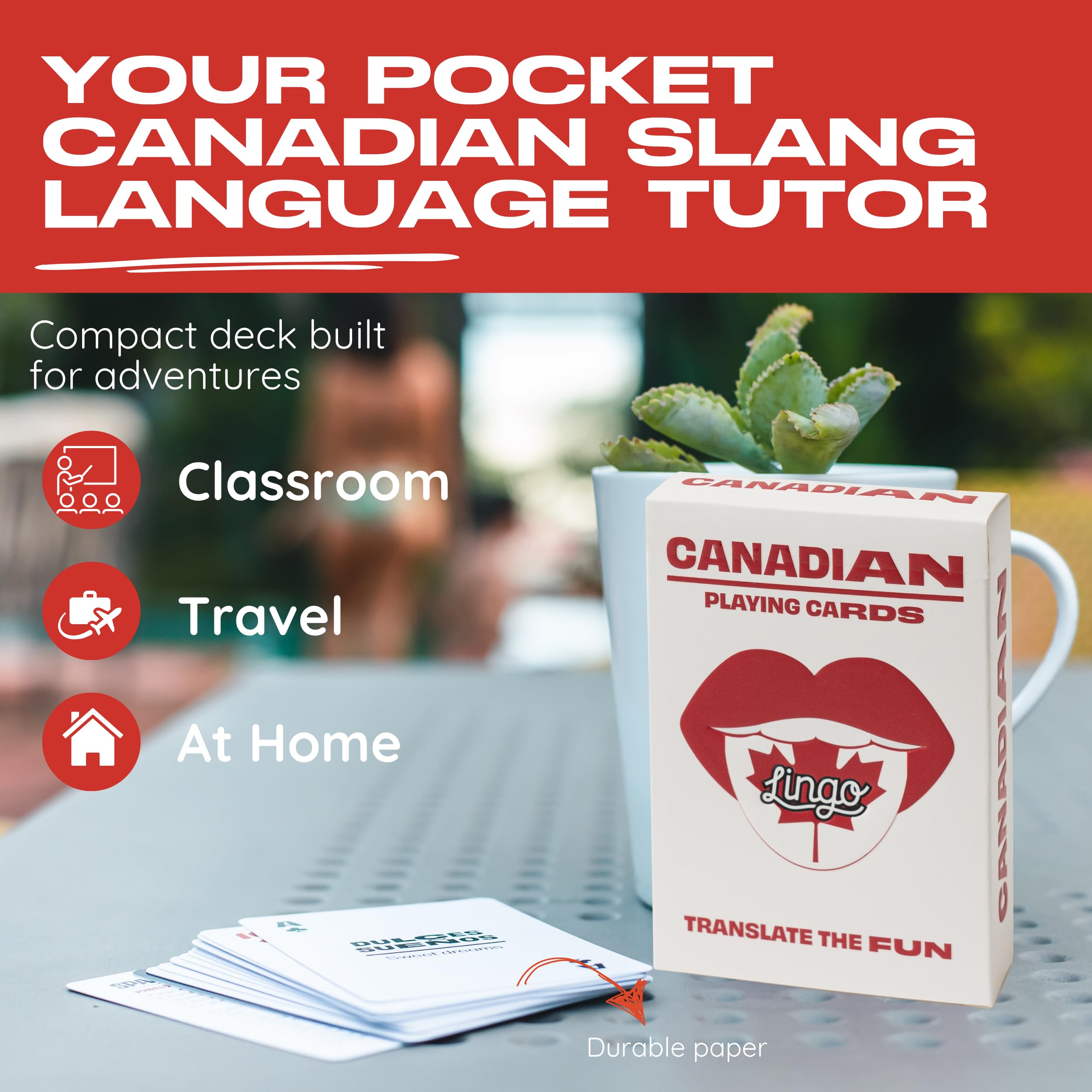 Canadian Lingo Spielkarten | Reise-Lernkarten | Lernen Sie kanadischen Slang-Wortschatz auf lustige und einfache Weise | 52 wichtige Übersetzungen