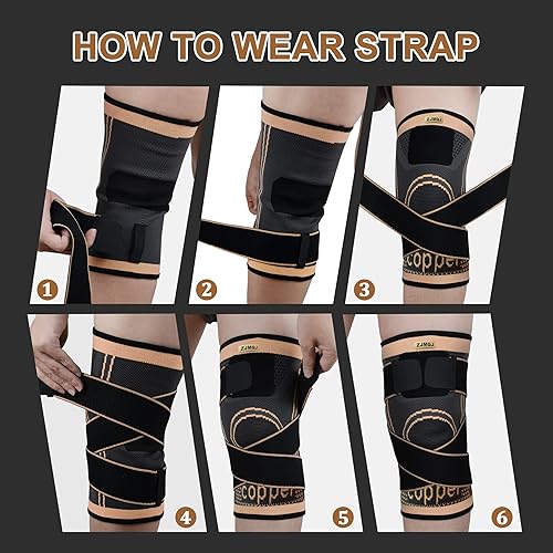 Miniatura 6 de Rodilleras de cobre, soporte de rodilla para mujeres y hombres con correas ajustables extraíbles, rodillera de compresión de alta calidad y