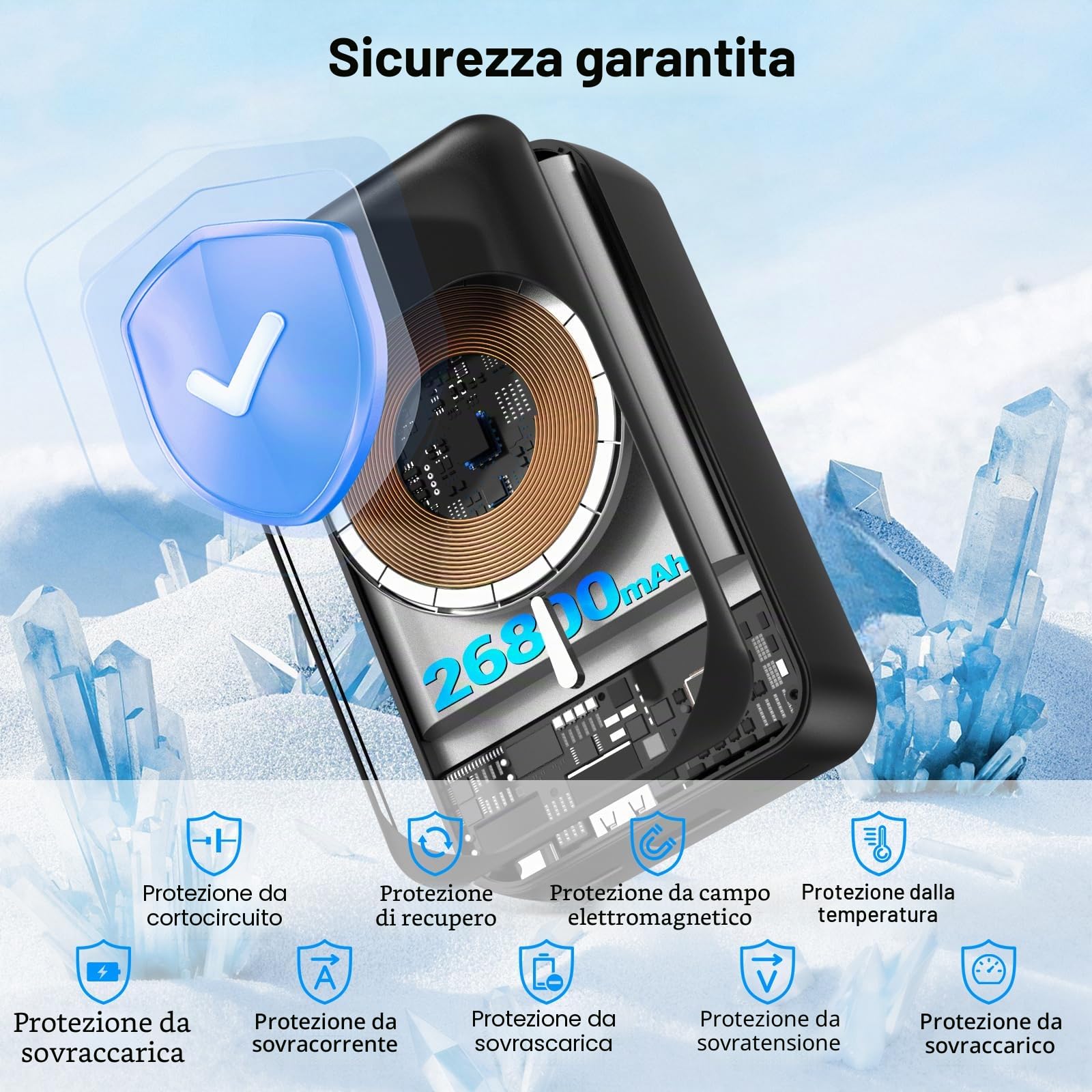 Batteria esterna magnetica senza fili 26800 mAh, per Magsafe Powerbank con 2 cavi integrati, PD 22,5 W, ricarica rapida, compatibile con iPhone Air 17/16/15/14/13/12 Plus/Mini/Pro/Pro MAX - Nero