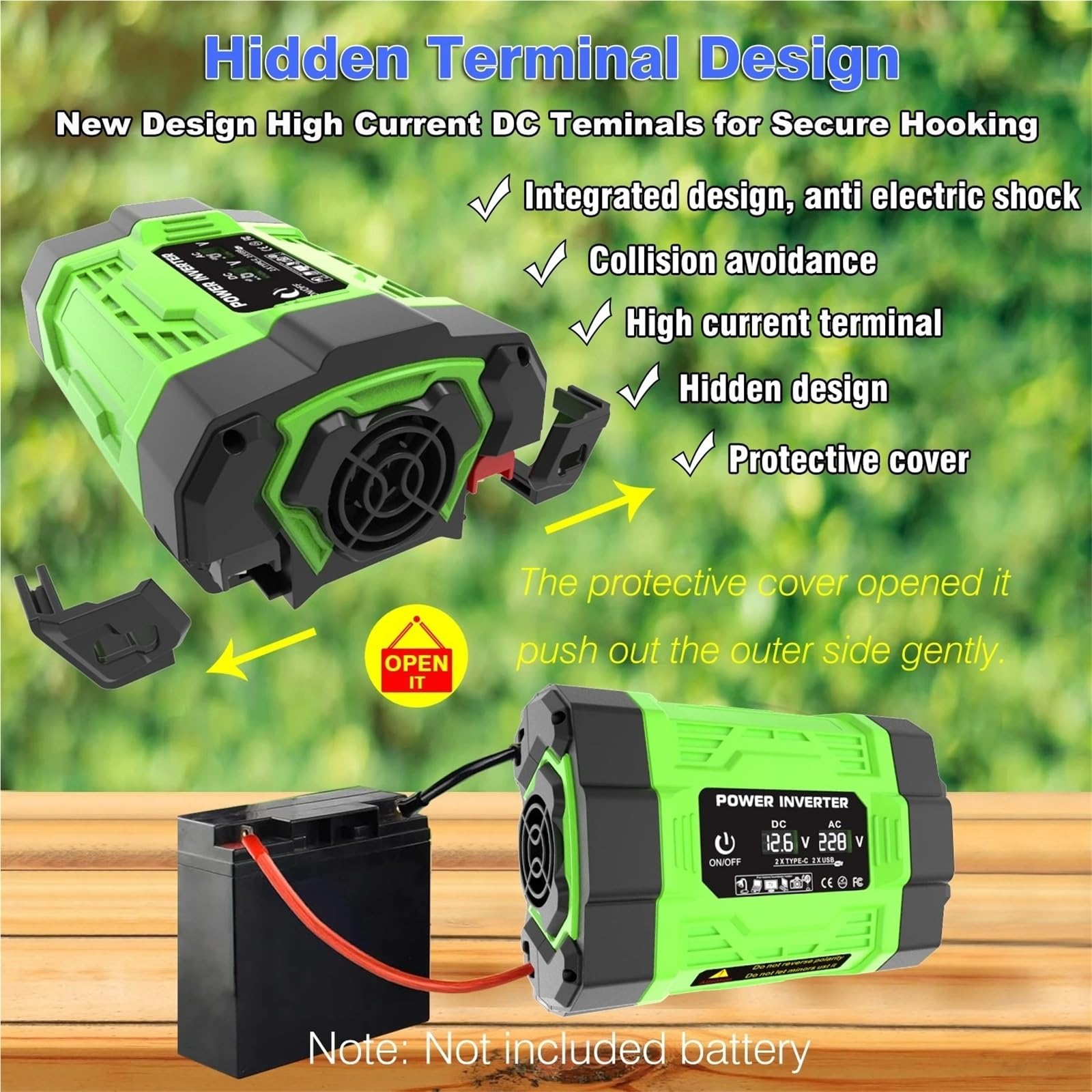 Inversor de Corriente Inversor Potencia Máxima 500W 1000W 12V A 220V 110V CHAOMIN 4 Puertos Carga Rápida Terminal Oculto LCD Inteligente(EU 12V to 220V 300W)