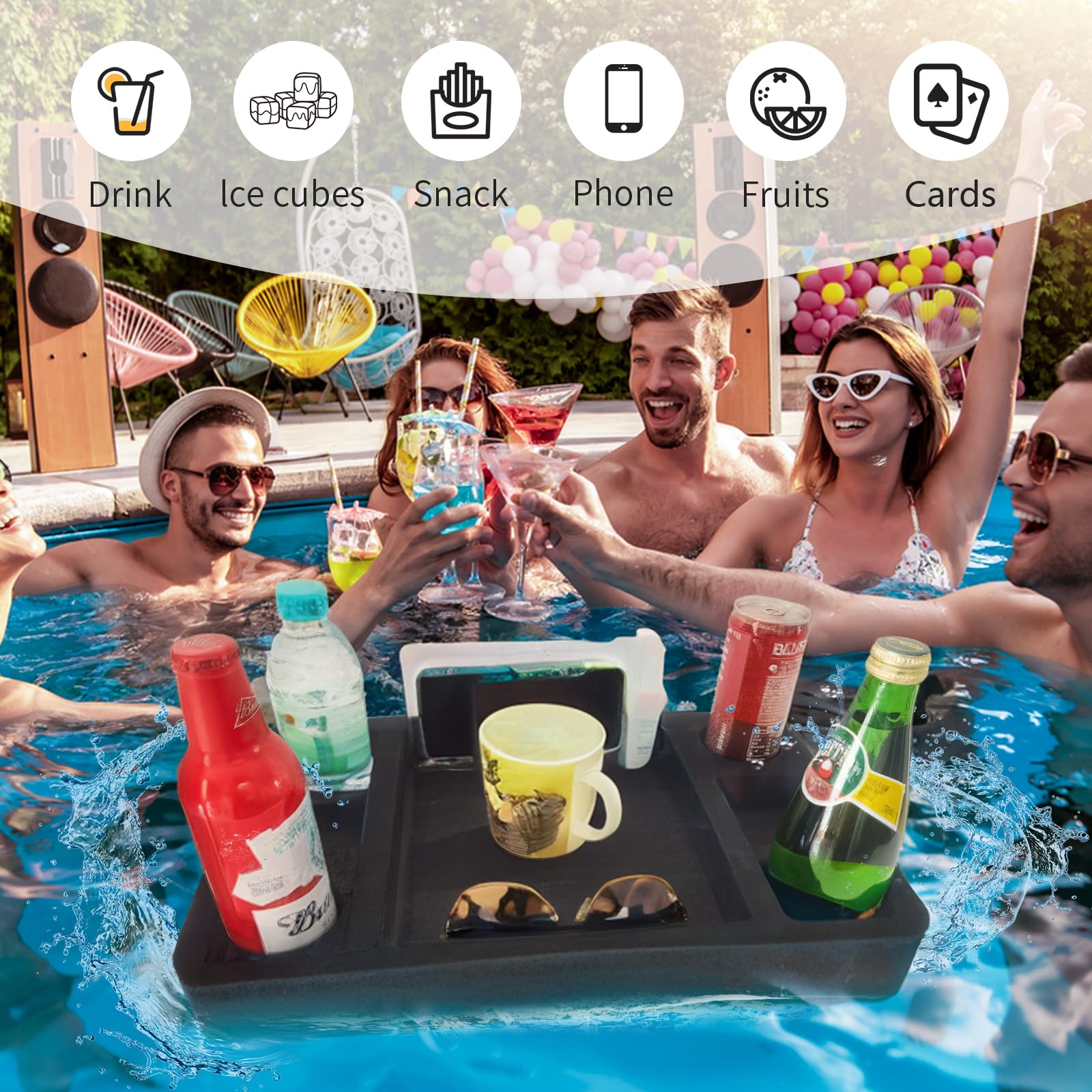 Portabevande galleggiante per piscina e vasca idromassaggio, tavolo da portata portatile, accessorio intelligente per il nuoto, versatile bar di ristoro per feste