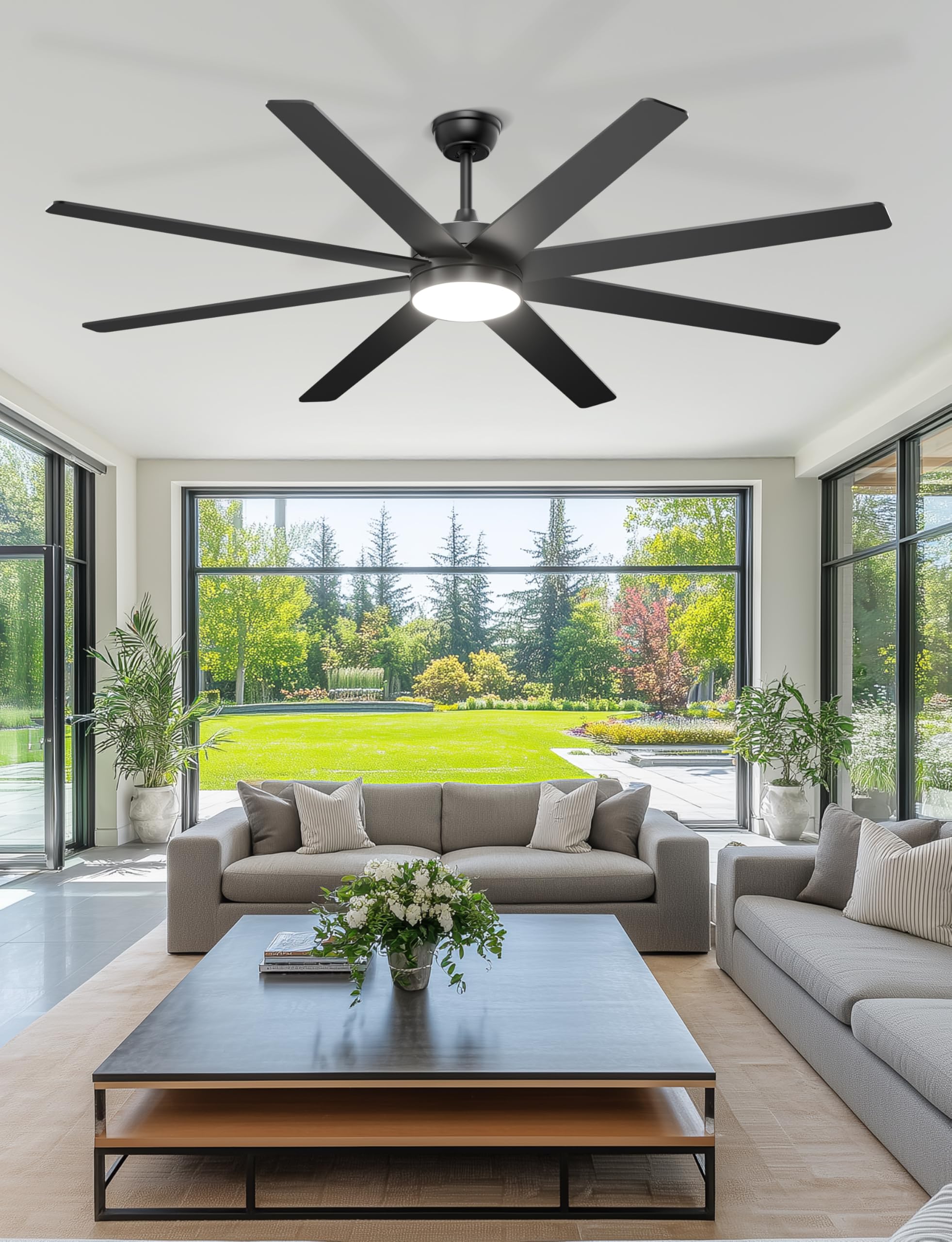 72 Large Ceiling Fans with Lights Modern Black Ceiling Fan Remote APP Control Dimmable Quiet DC Motor Big — view 8