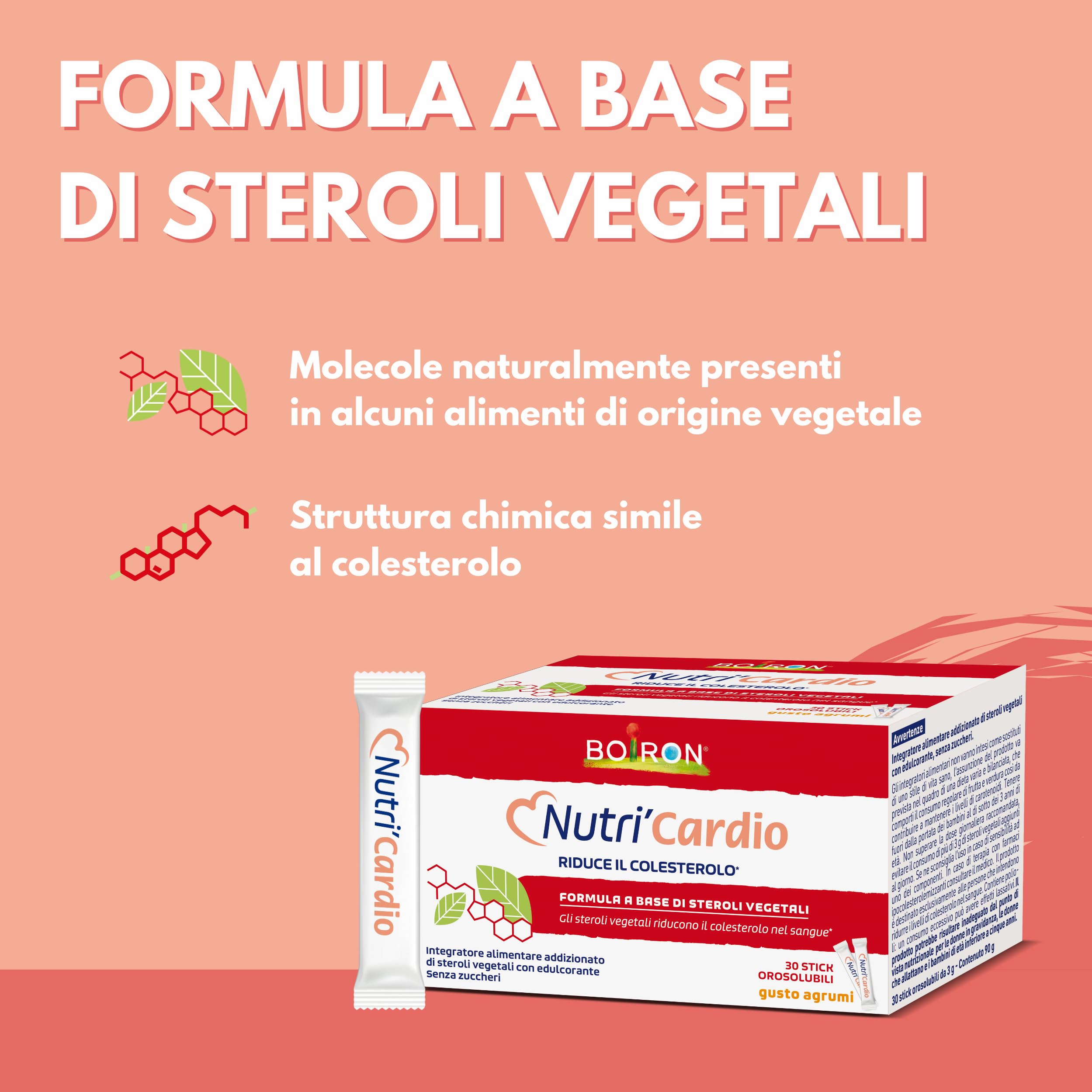Nutri'Cardio - Integratore Alimentare con Steroli Vegetali o Fitosteroli che Riducono il Colesterolo nel Sangue, Gusto Agrumi, Senza Zuccheri, Senza Lattosio, Senza Glutine - 30 Stick orosolubili