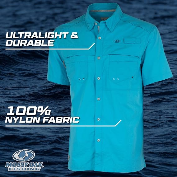Mossy Oak Fishing Shirts for Men, Quick Dry with UPF Sun Protection