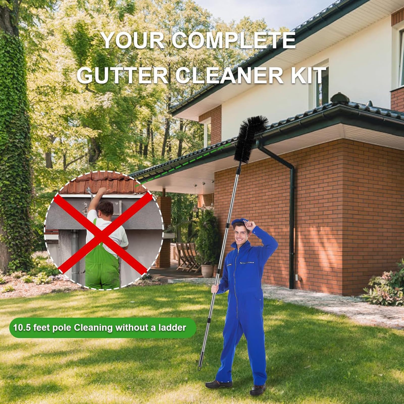 Sonhomay Gutter Cleaner Brush 14 feet Telescopic Long Gutter Cleaning Brush Roofing Tool Bendable Cleaner Ability to Easily Clear roof Leaves - Image 3