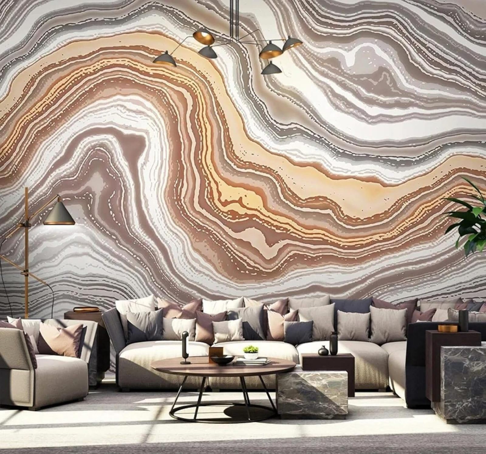 XLMING Abstract Lines Marble Effect Patterns Art 3D Wallpaper Silky Texture Home Study Office Grey Dining Room Sofa Bedroom Living Room TV Backdrop-400cm×280cm