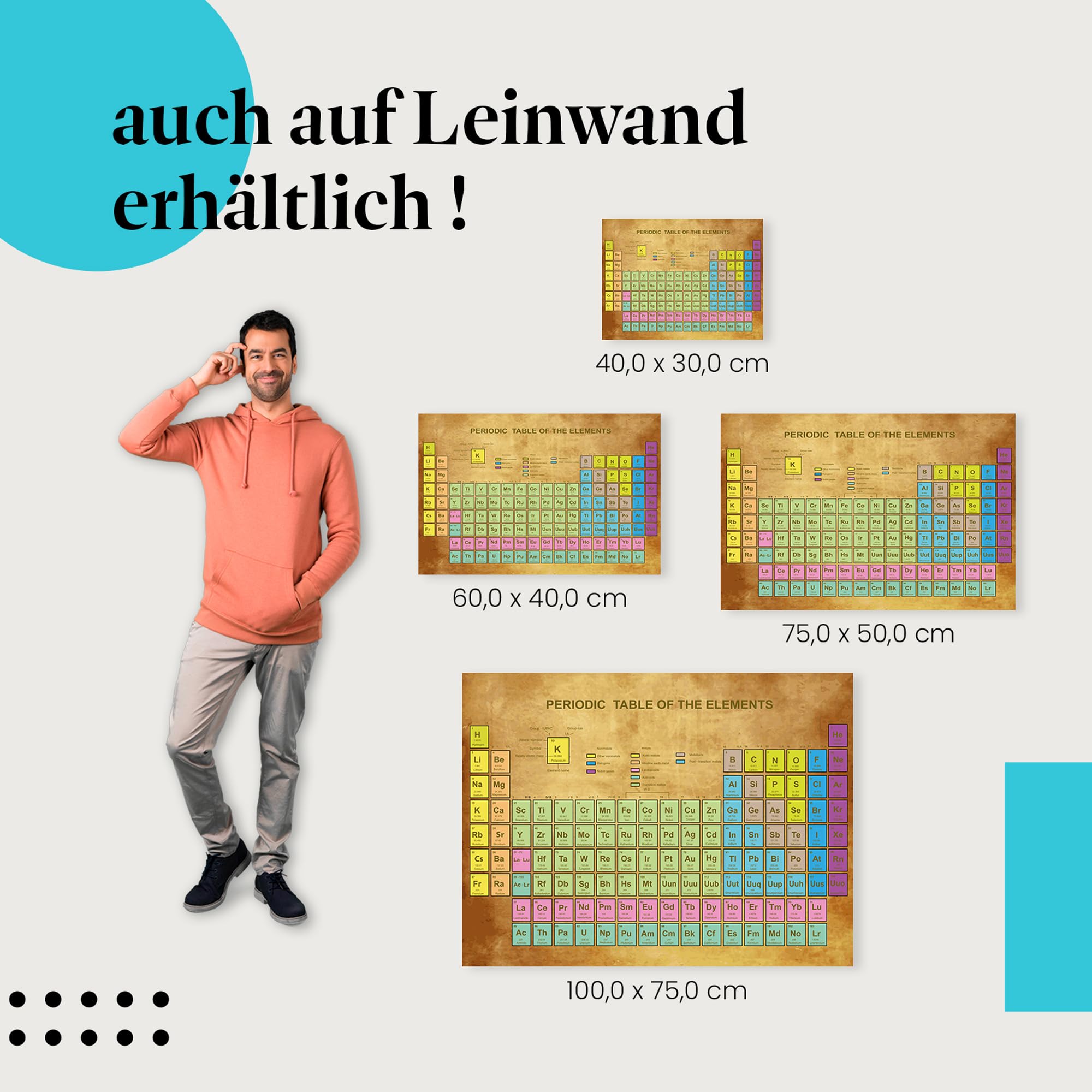 Postereck - 0614 - Periodensystem, Elemente Studium Schule Chemie - Unterricht Klassenzimmer Schule Wandposter Fotoposter Bilder Wandbild Wandbilder - Leinwand - 75,0 cm x 50,0 cm