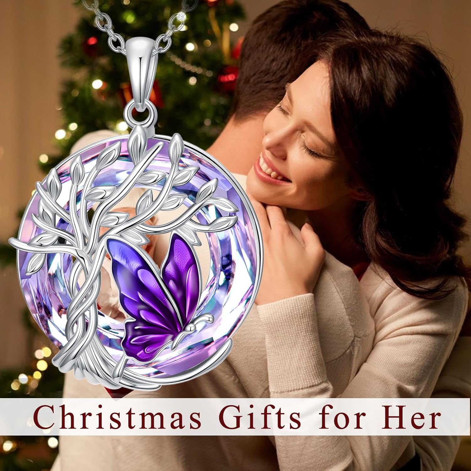 TOUPOP Butterfly Necklace for Women 925 Sterling Silver Tree of Life Butterflies Dragonfly Hummingbird Pendant Necklaces Crystal Jewelry Anniversary Christmas Birthday Gift for Her - Image 2