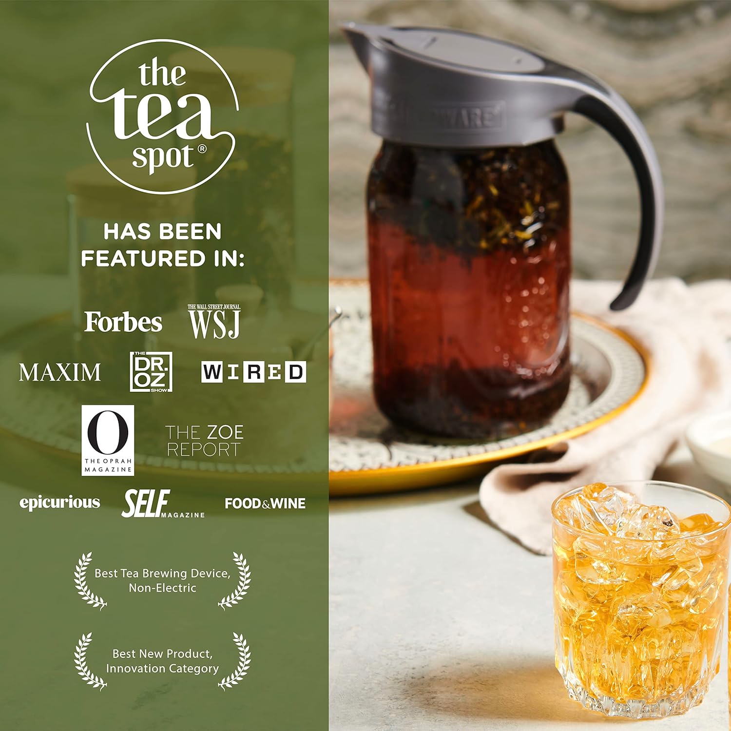 The Tea Spot Tea Tumbler 22 oz with Craft Cold Brew Filter for Wide Mouth Mason Jar (Sweet Strawberry)