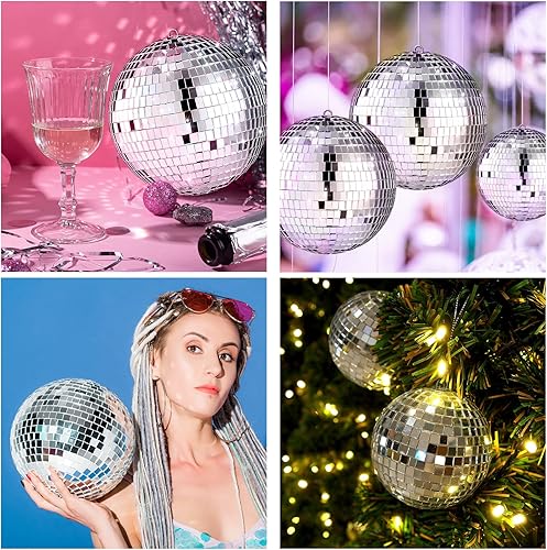 Miniatura 7 de Libima Paquete de 12 bolas de discoteca grandes a granel plateadas colgantes de espejo de diferentes tamaños para decoración de fiesta de Navidad
