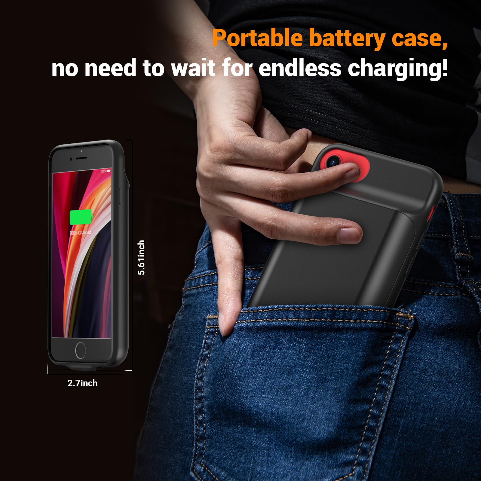 Akkuhülle für iPhone 8/7/6s/6/SE 3/SE 2 (2022/2020) (4.7 Zoll), 7000mAh Tragbare Ladebatterie Zusatzakku Externe Handyhülle Batterie Wiederaufladbare Schutzhülle mit Panzer Schutz Glas Folie