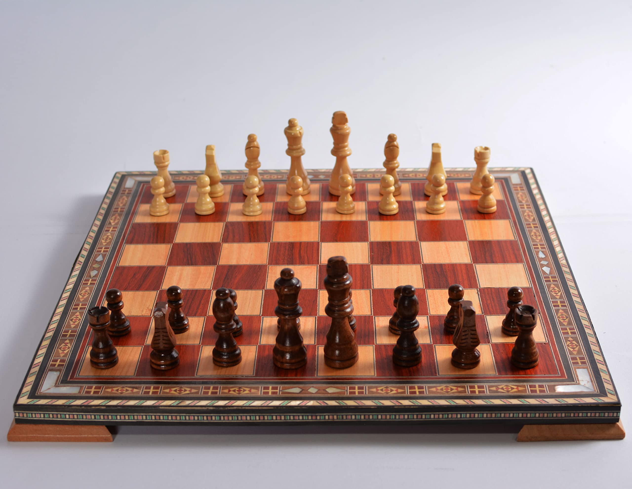 Jeu d'échecs classique pour adultes, pièces faites à la main et design mosaïque, en bois, King size 2,96 cm (doré-argent