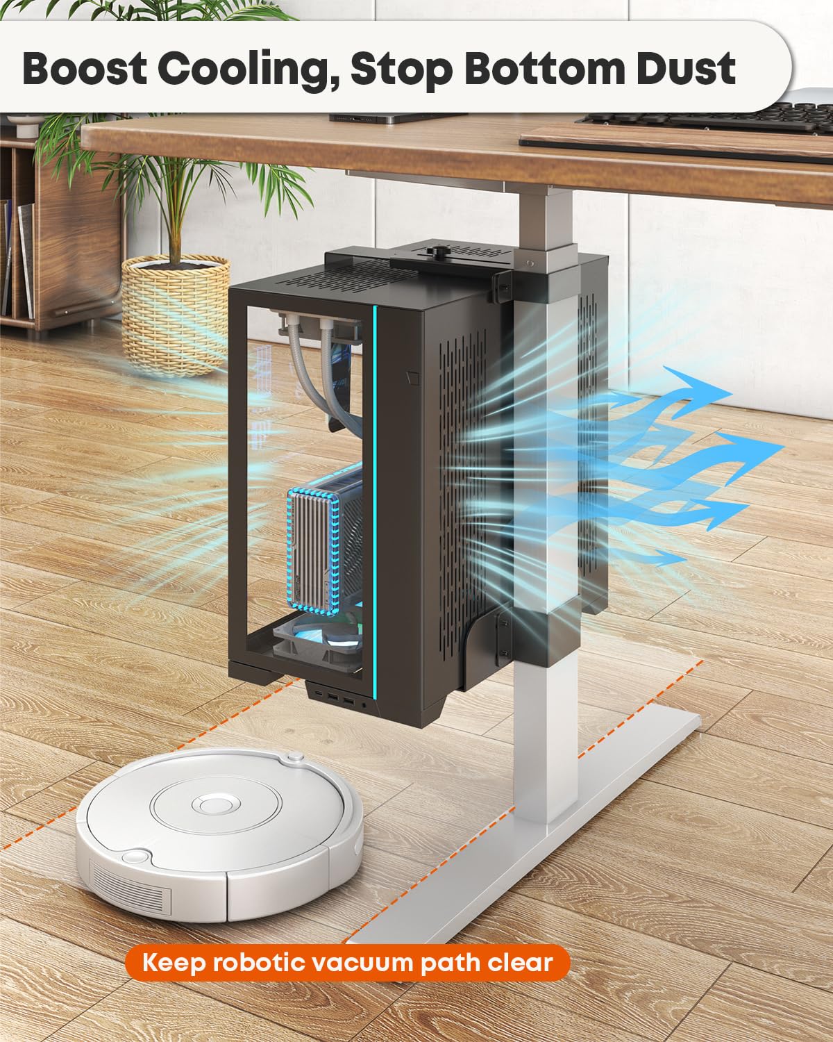 PUTORSEN Supporto da scrivania per PC, senza foratura, capacità 20 kg, larghezza e altezza regolabili, supporto per scrivania con morsetto per scrivania in piedi, adatto solo per gambe da 65 mm x 45