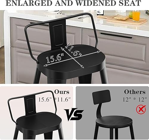 Miniatura 5 de ALISH Juego de 4 taburetes de bar de 30 pulgadas, taburetes de bar industriales de metal con asiento grande para isla de cocina (30 pulgadas, negro)