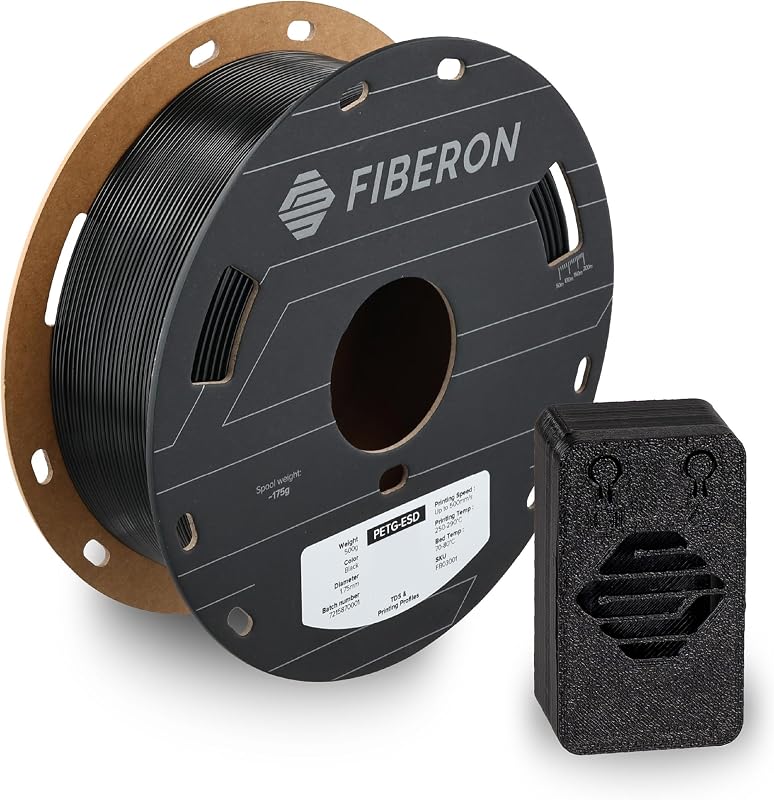 Polymaker Fiberon PETG-ESD Filament Black 1.75mm 0.5KG | Electrostatic-Dissipative Parts, Tough Rigid PETG, 3D Printer Filament for Electronics Industry, Dimensional Stability