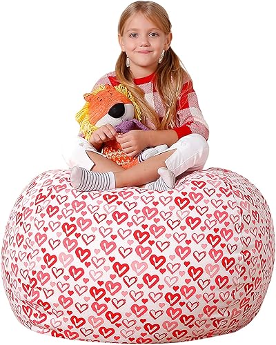 Miniatura 10 de Aubliss Almacenamiento de animales de peluche, funda para puf de terciopelo, grande de 32 pulgadas, ultra suave, organizador de almacenamiento de