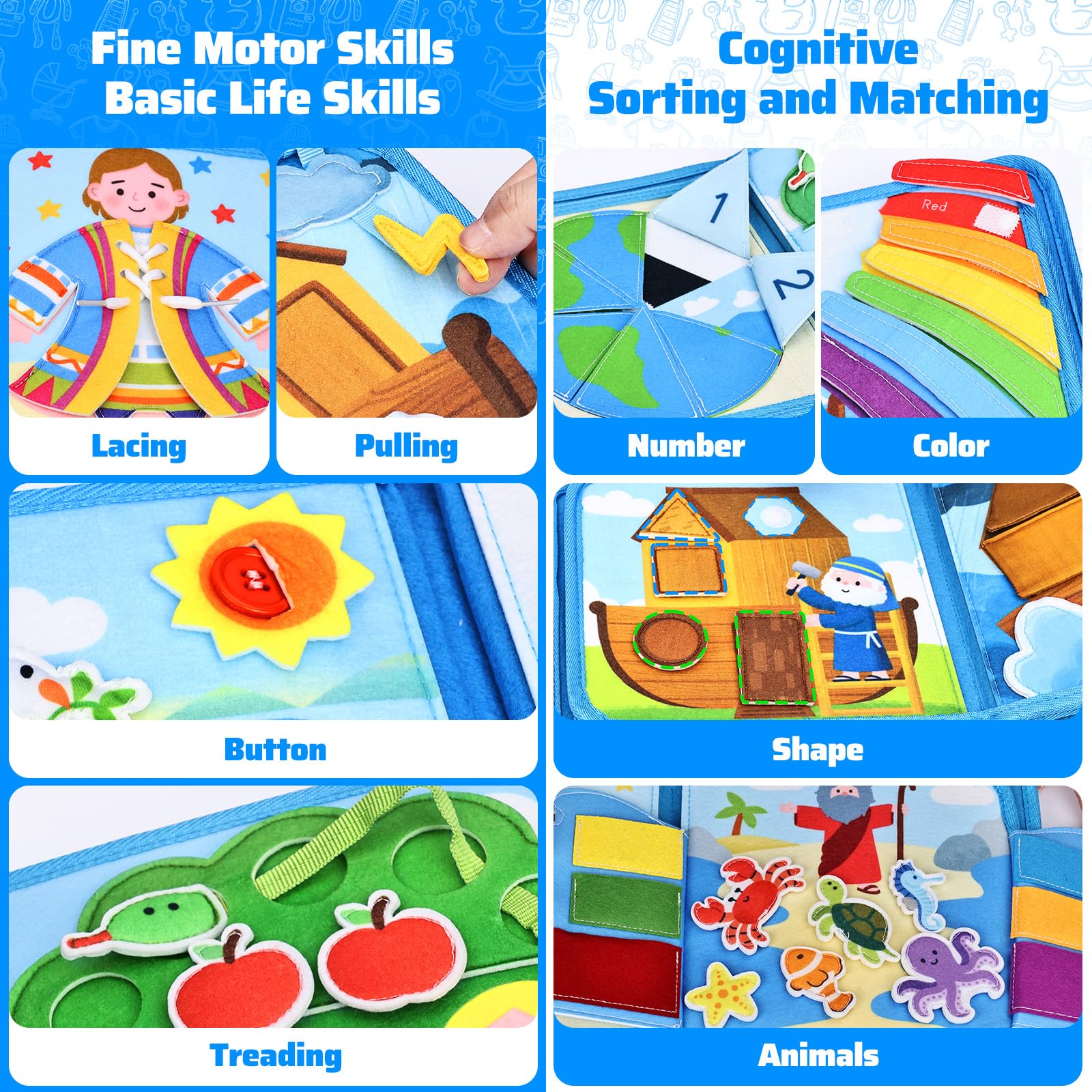 Esjay Busy Board Bible Quiet Activity Book per bambini piccoli Montessori Giocattoli a partire da 1 2 3 anni bambino gioco battesimo compleanno regalo ragazzi ragazze giocattolo educativo giocattolo