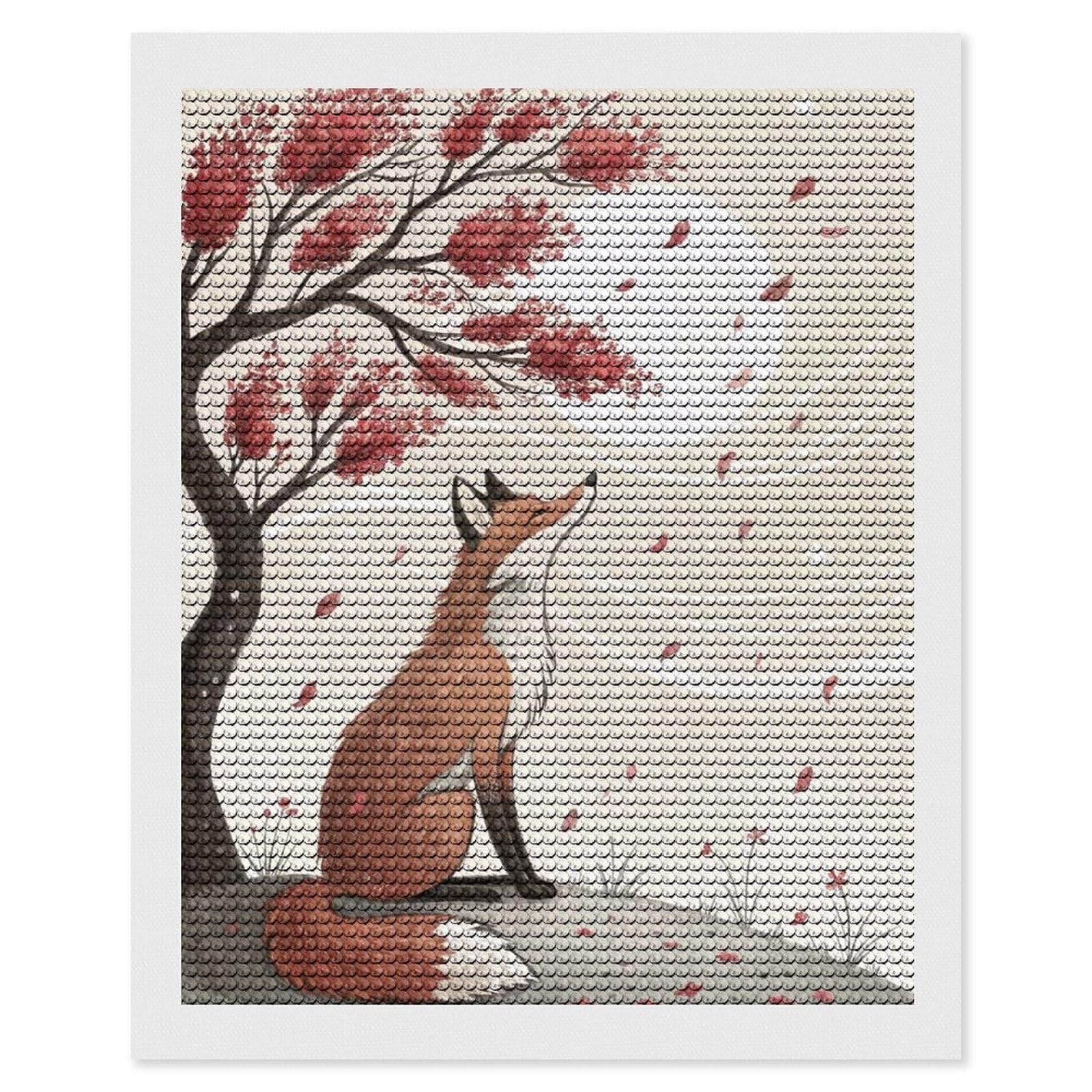 Junmoney Fox Under Autumn Tree DIY Diamond Art Canvas Kit 16"x20", Simple to Start, Fun Craft Experience, Modern Decor, Gift Idea, Adhesive Canvas