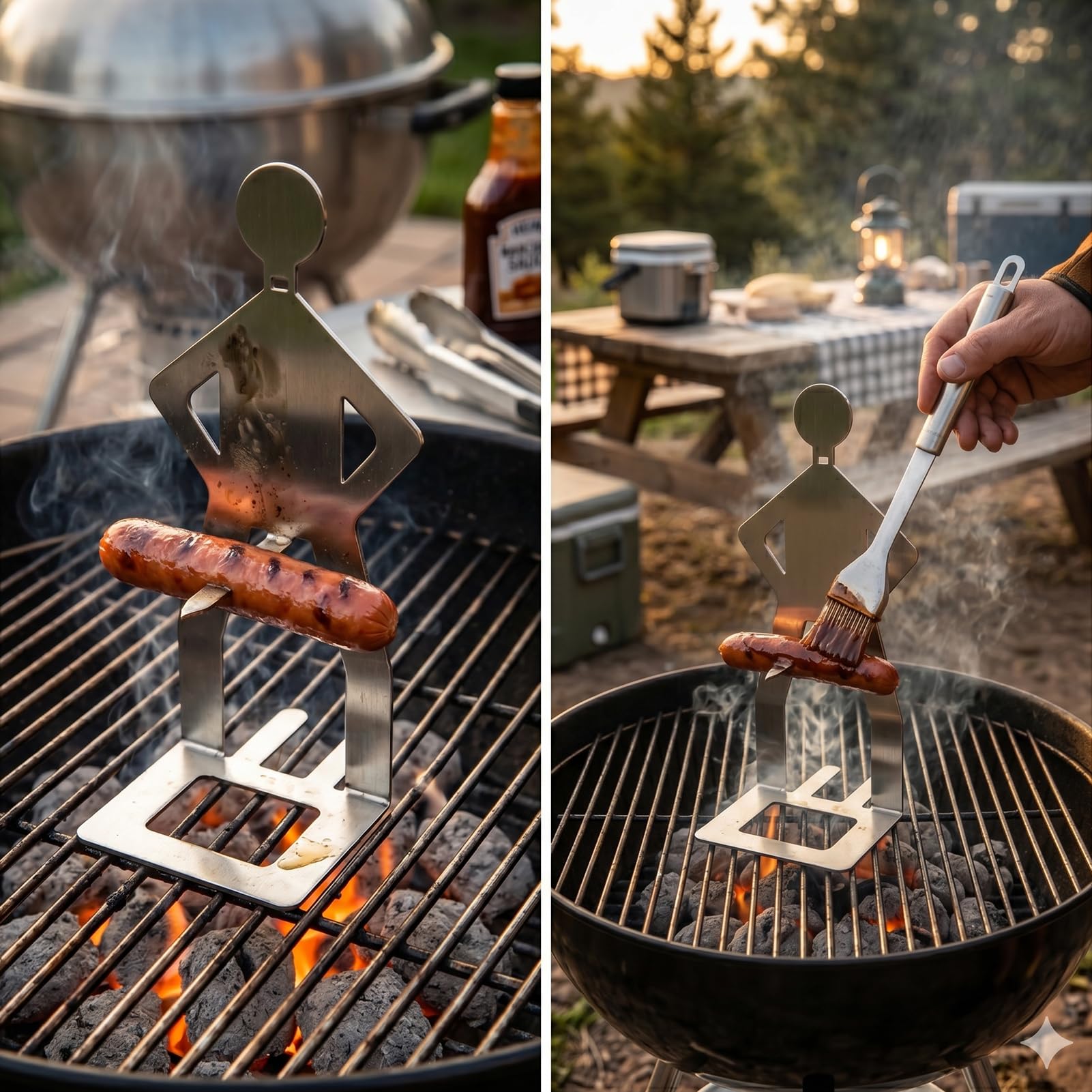 3 Supports à saucisses de Barbecue en Acier Inoxydable – Accessoires Amusants et Originaux pour grillades, fêtes d’Anniversaire, Repas en Famille, Pique-niques et Camping en Plein air