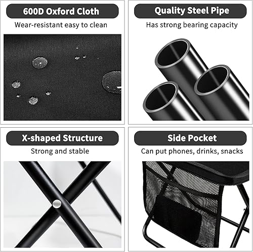Miniatura 4 de Taburete plegable portátil de 13 pulgadas, taburete de camping para adultos con bolsillo lateral, silla de bolsillo plegable ultraligera pequeña