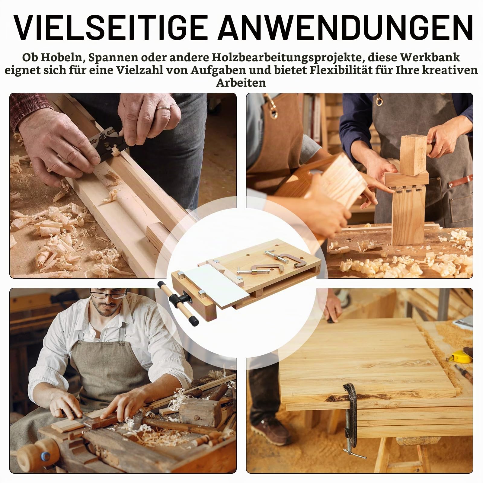 Tragbare Hobelbank, Mobile Werkbank 53x28x7 cm, Mini Werkbank aus Buchenholz Mobil Holz Schraubstock Workbench Arbeitstisch Werkstatt, Werktisch Holz für Klemmen und Hobeln
