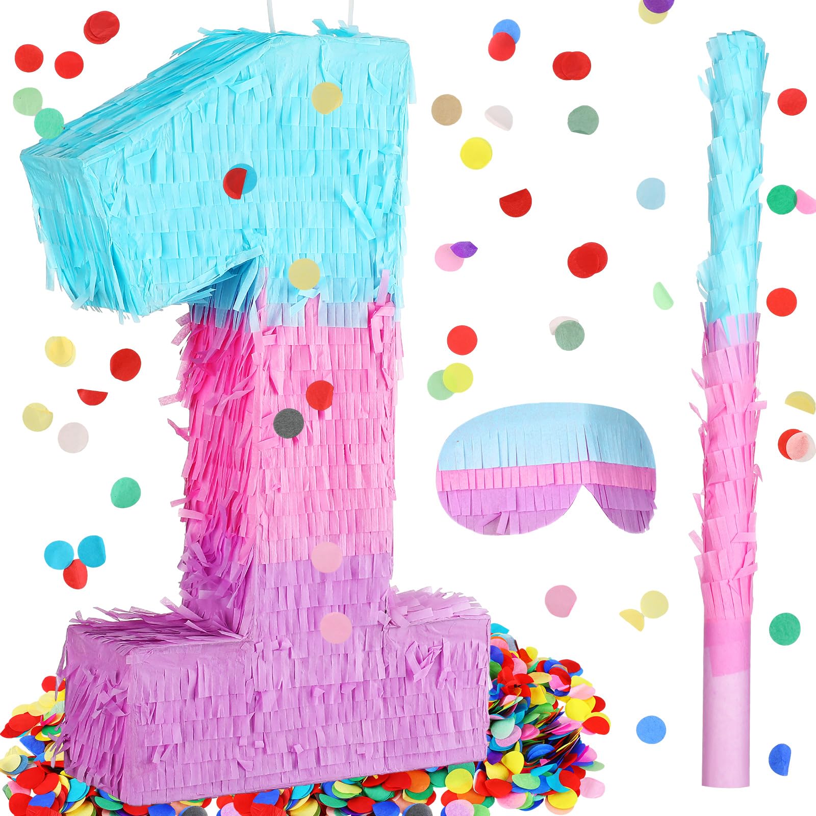 Arrowbash Number 1 Piñata 1st Birthday Party Decorations 16 Inch Mermaid Pink Purple Blue Piñata with Blindfold Stick and Confetti Large for Wedding