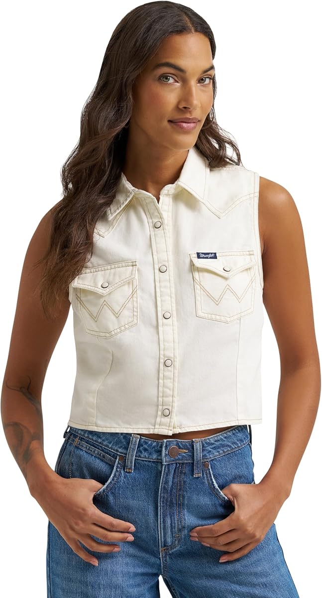 WranglerCamisa vaquera sin mangas de mujer de color blanco