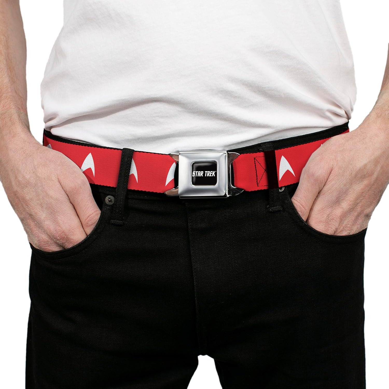 Star Trek Belt, Seatbelt Buckle Belt, Star Trek Starfleet Insignia Red White, Adjustable