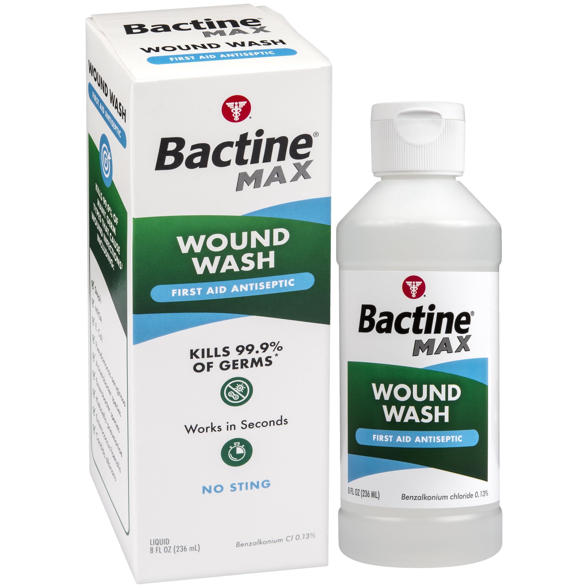 Bactine Max First Aid Antiseptic Wound Wash, Kills 99.9% of Germs from Minor Cuts, Scrapes and Burns with No-Sting, 8 fl Oz