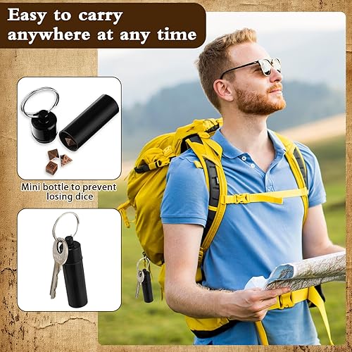 Miniatura 6 de Syhood Juego de 7 dados pequeños de metal pequeño con estuche de dados poliédricos portátiles, llavero de dados antiguos para juegos de rol, juego