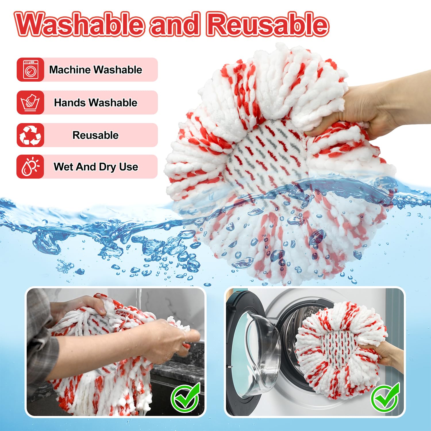 Paquete de 3 recambios mejorados de limpieza profunda compatible con el sistema de fregona y cubeta O Ceda EasyWring Spin Mop y Bucket de microfibra para Oceda Easywring 1 sistema de fregona de giro,