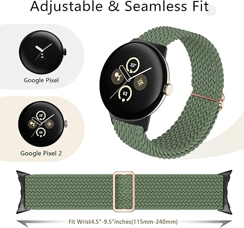 Miniatura 3 de Paquete de 2 correas trenzadas compatibles con Google Pixel WatchGoogle Pixel 2 Watch para mujeres y hombres, correas trenzadas elásticas suaves