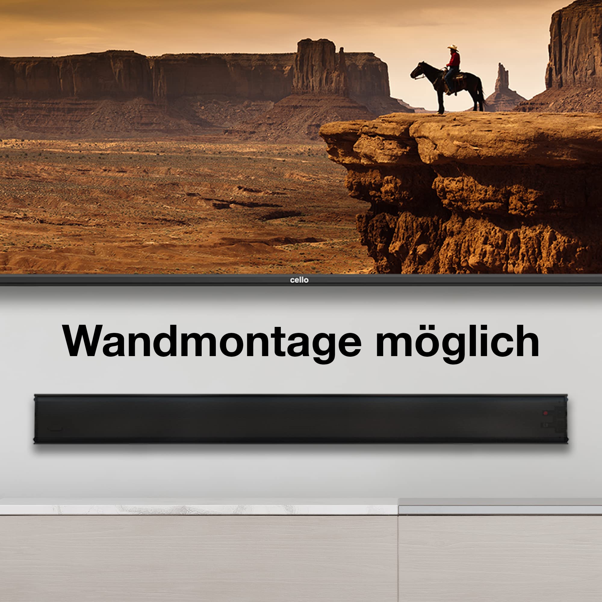 Cello YWS15M-DE TV soundbar 2 x 10 W + 20 W = 40 W kabel Bluetooth 12 V do telewizorów kempingowych, zasilacz czarny