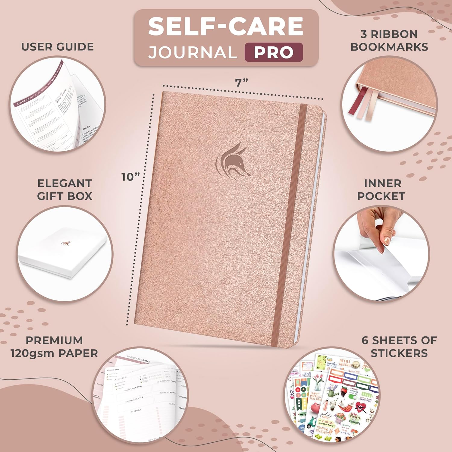 Clever Fox Self-Care Journal PRO – Wellness & Daily Reflection Notebook – Mental Health, Meditation & Mood Journal for Women, 7x10” (Rose Gold)