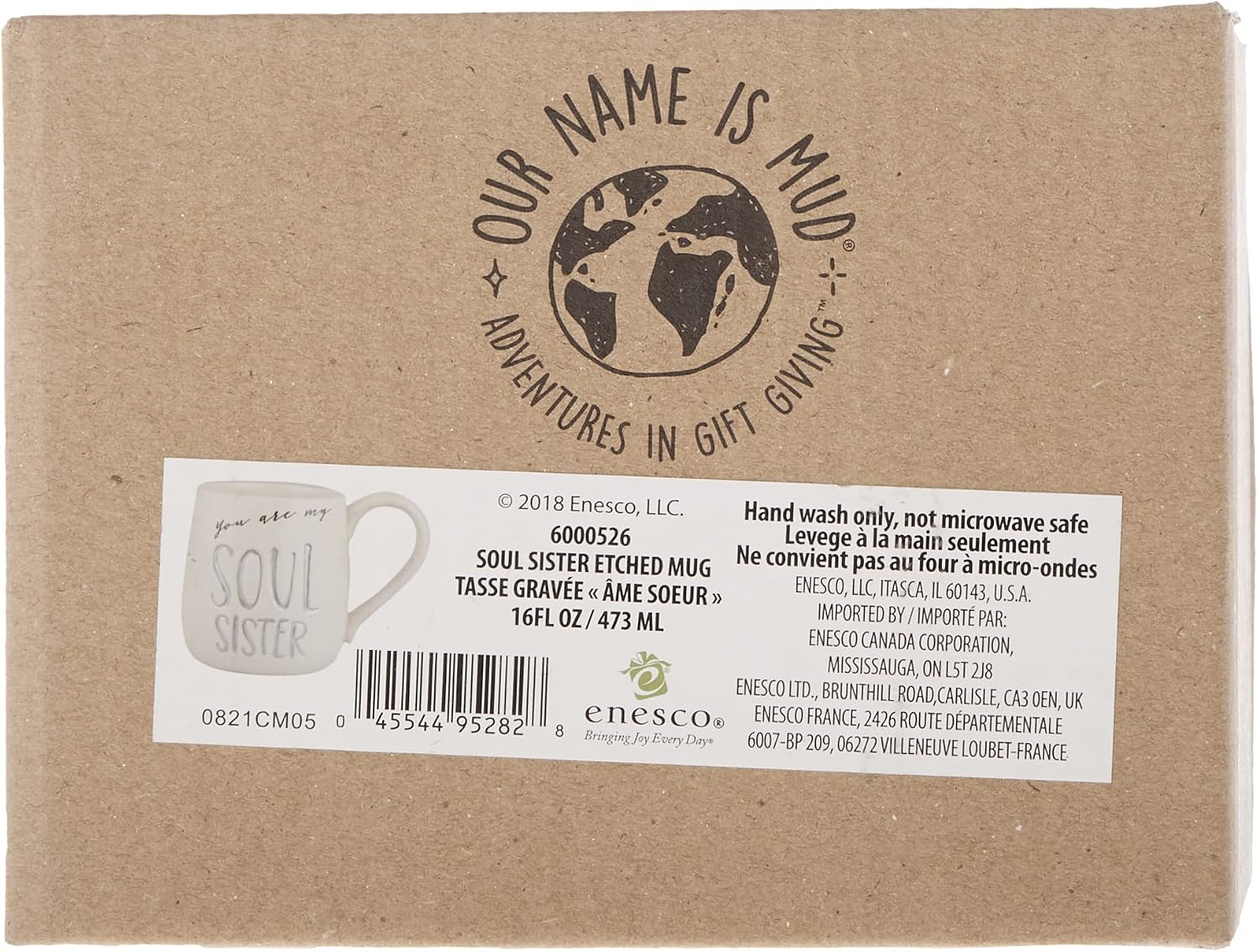 Enesco 6000526 Our Name Is Mud “Soul Sister” Stoneware Engraved Coffee Mug, 16 oz, Gray