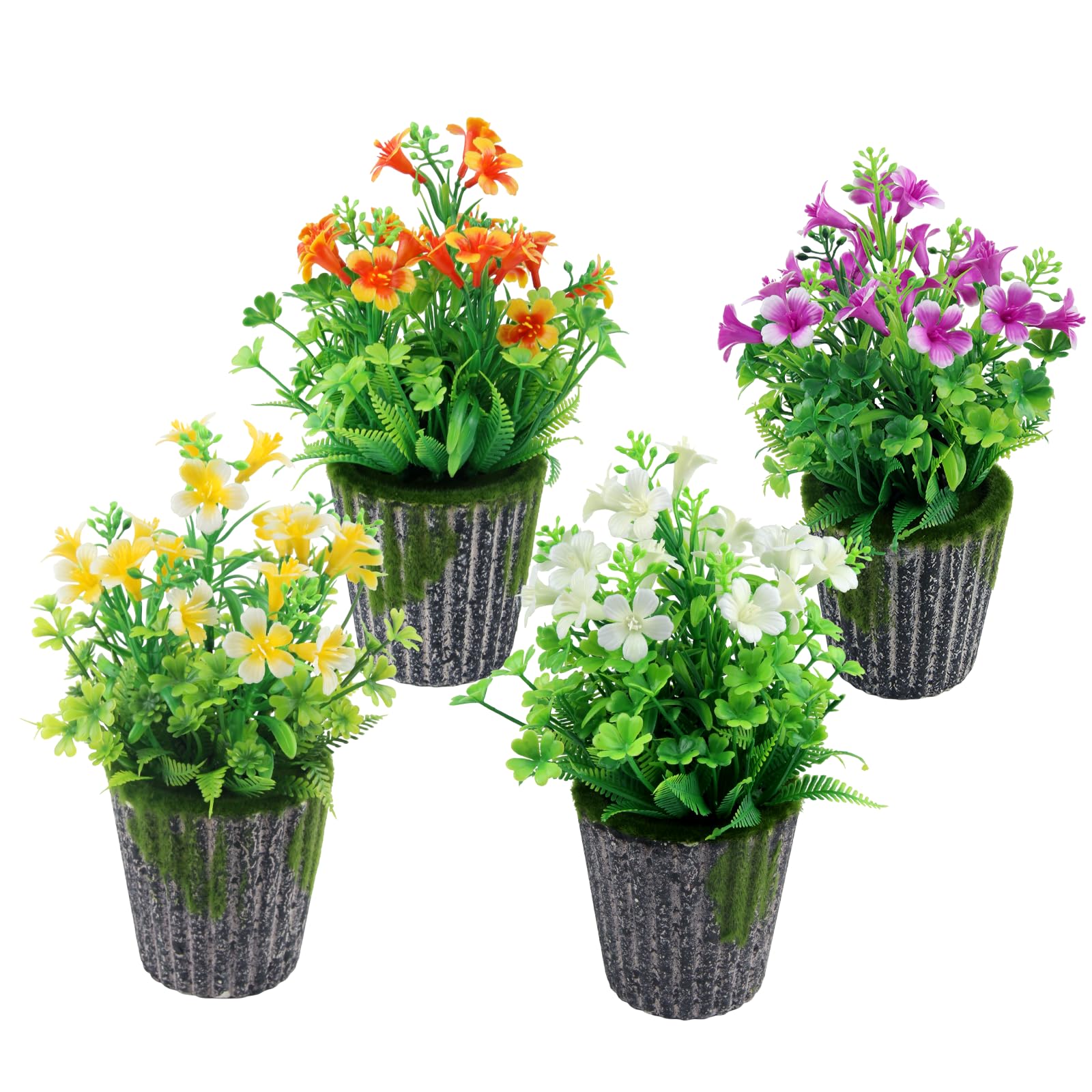 Amazon.de: JINXIAN 4 Stck Knstliche Blumen Plastikblumen 24 cm  Kunstblumen Im Topf mit Knstlichem Moosblumentopf Zimmerpflanzen fr  Bcherregal Wohnzimmer Balkon Blumen Deko4 Farben