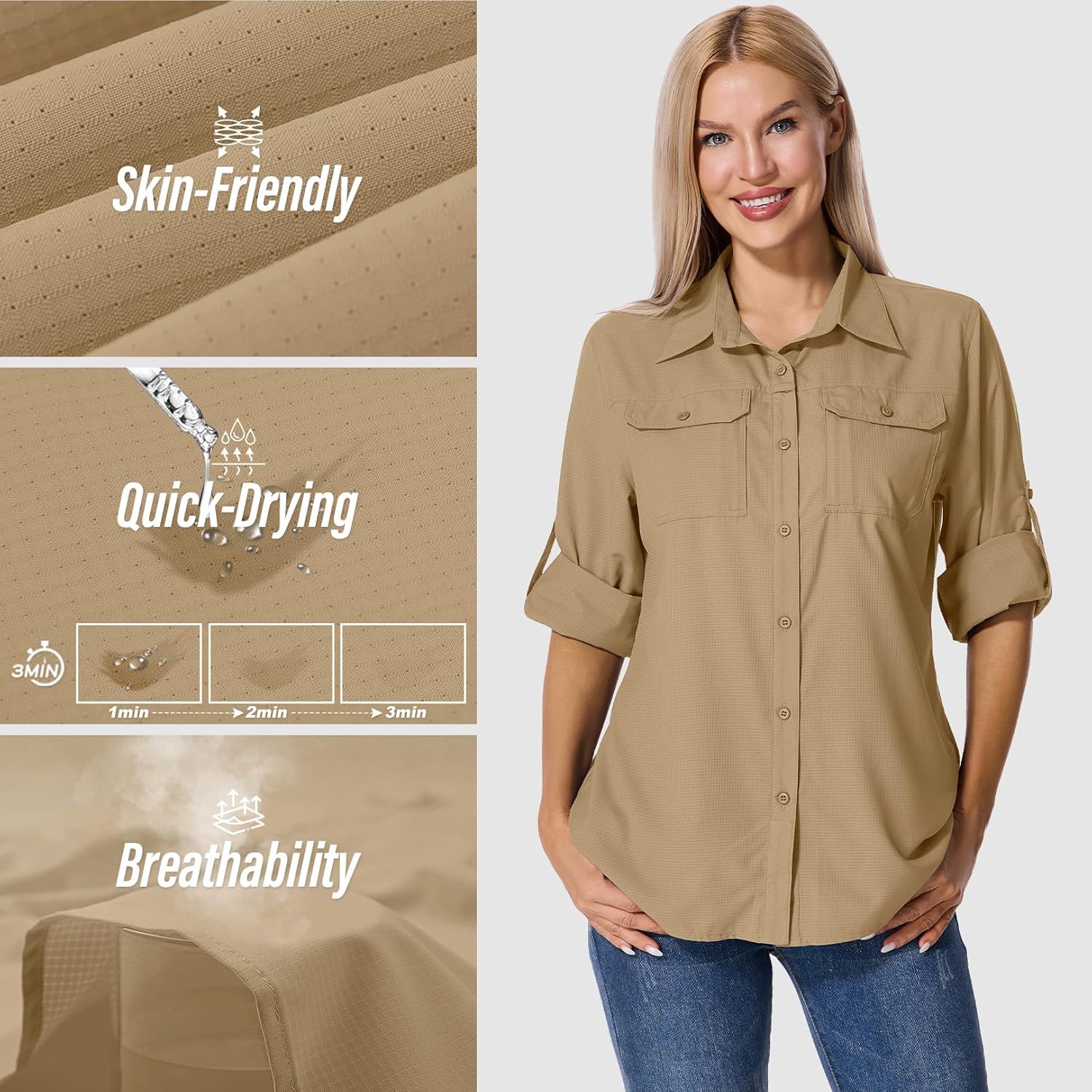 Jessie Kidden Womens UPF 50+ UV Sun Protection Safari Shirts Long Sleeve Outdoor Cool Quick Dry Fishing Hiking Shirts - Image 4