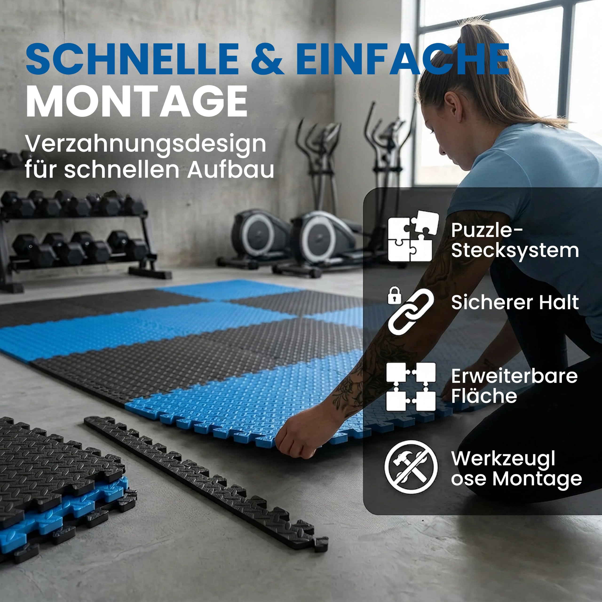 Fitem 63cm Puzzlematte 4,7m² rutschfest 12er Grau | Grau, 63 Cm - 12 Stück