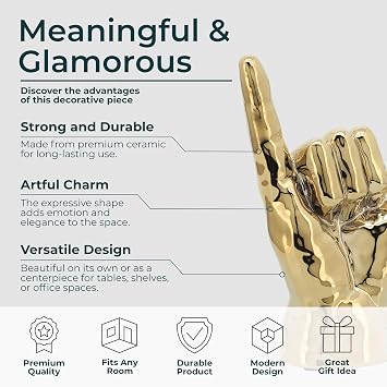 Ceramic Modern Decorative Hand Accent for Table Top & Shelf Coffee Table Decor for Living Room, Modern Home Decor, Indoor/Outdoor Chic Stylish Tabletop Accent Piece 7, Gold