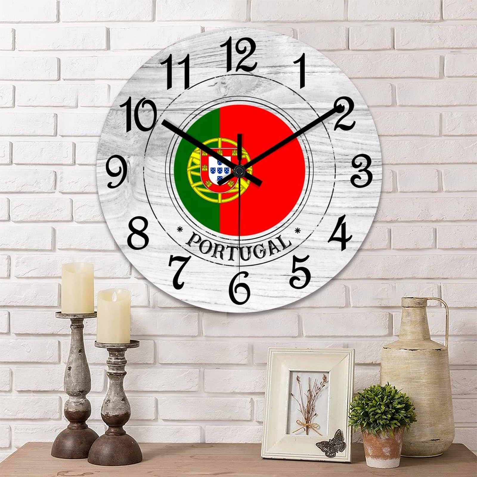 Horloge murale Portugal ronde et silencieuse idéale pour cuisine et bureau de style ferme