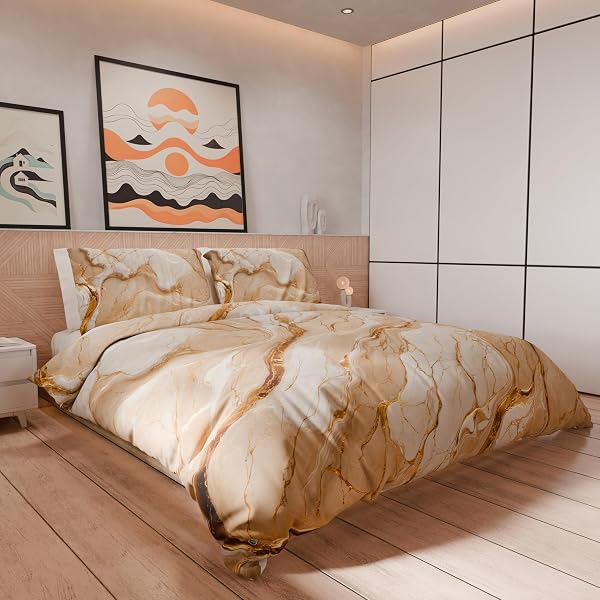 PETTI Artigiani Italiani - Set Copripiumino Matrimoniale Maxi 260x240 cm (2 Federe 50x80 cm Incluse), Parure Copripiumino Microfibra con Stampa Digitale Effetto Marmo Beige - Made in Italy - 5