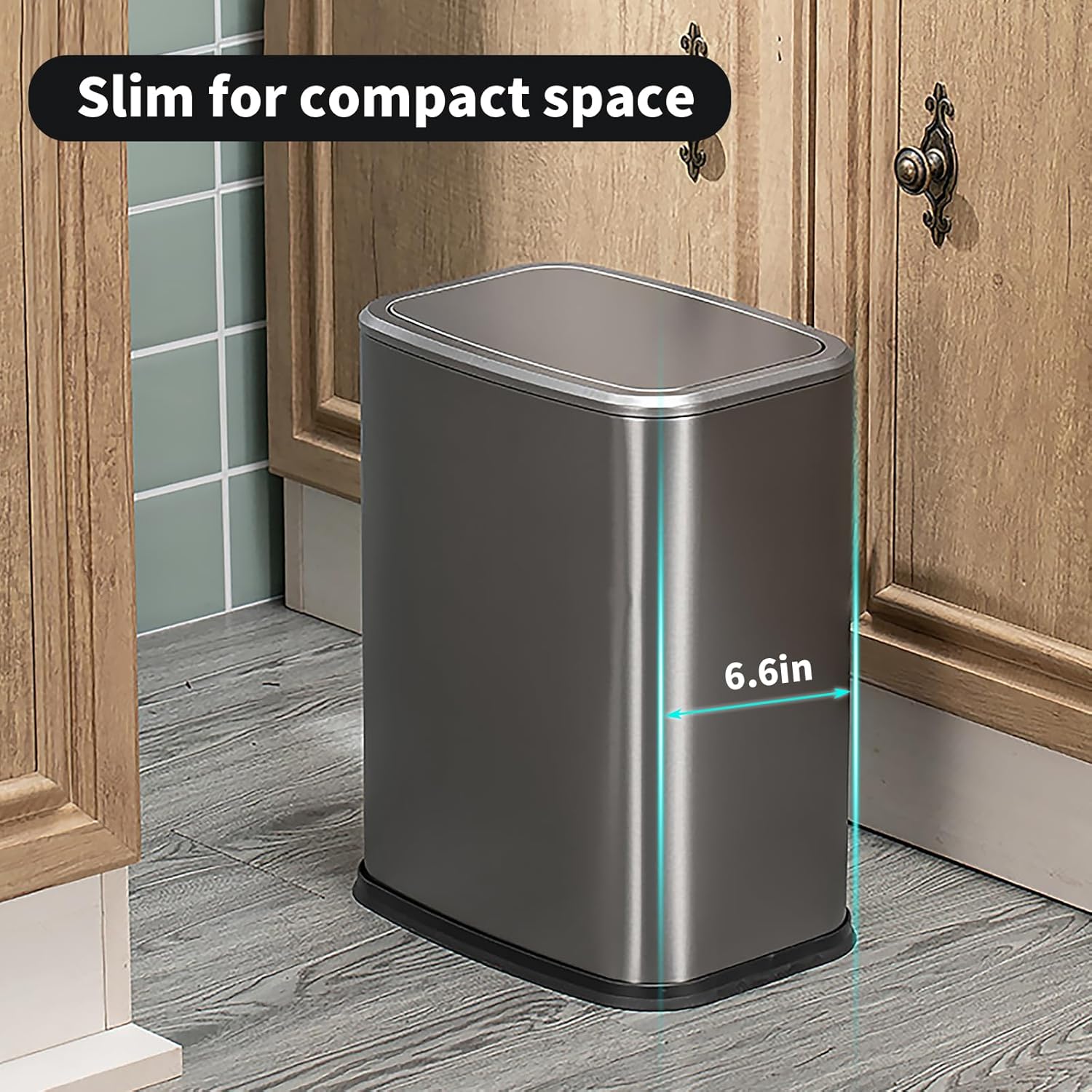 2 Gallon Small Office Bathroom Trash Can with Swing Lid, Living Room Bedroom Garbage can Wastebasket bin, Inner Bucket, Metal Decor Trash Can (Sliver Color)