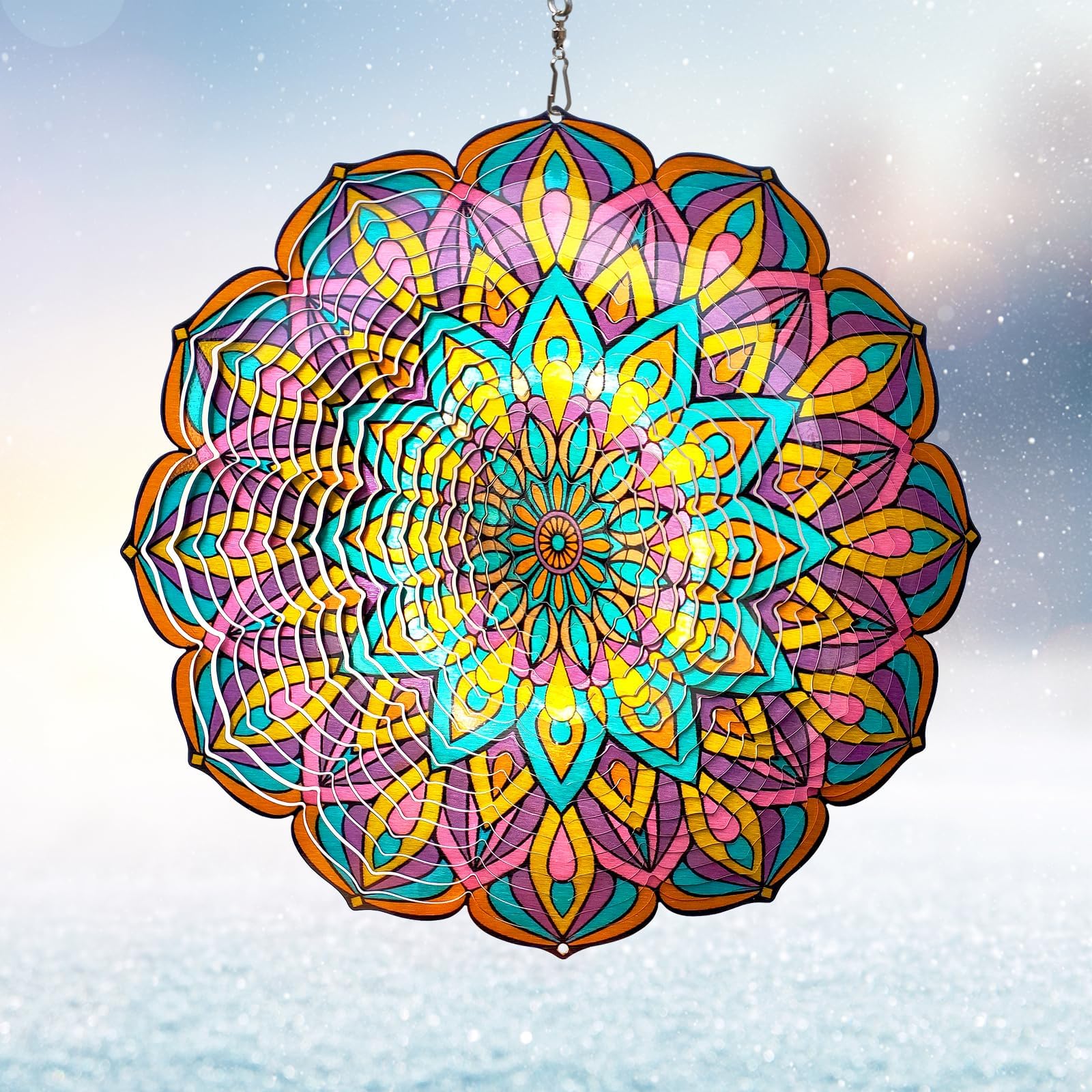 Mandala Wind Spinner - Purple Tulip Design | 12 Inch Stainless Steel Hanging Wind Sculpture & Catcher, 3D Kinetic Yard Art Garden Decor for Indoor & Outdoor | Meaningful Gift Idea