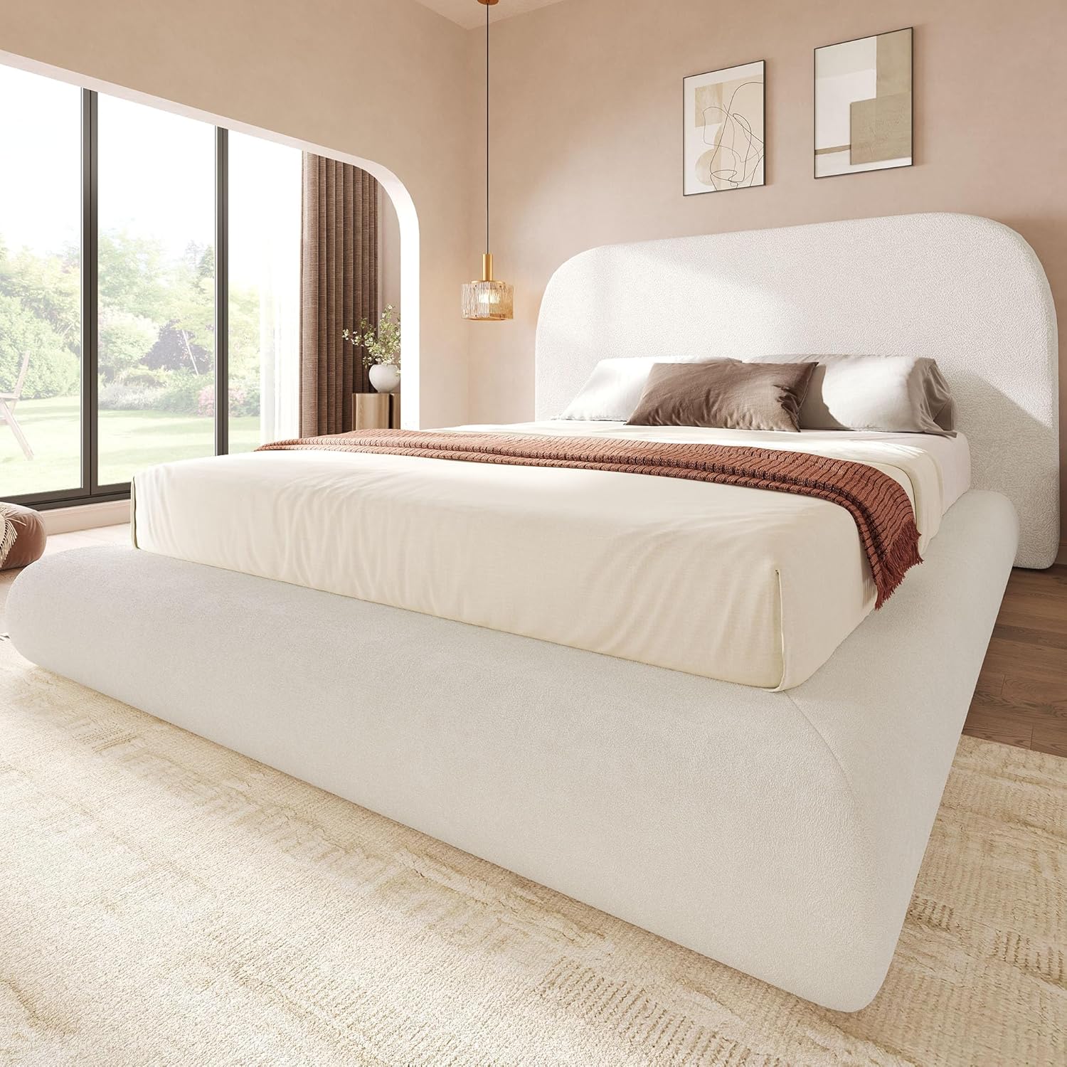 YITAHOME Queen Size Bed Frame, Velvet Upholstered Platform Bed Frame with Headboard, Soft Cloud Bed with Footboard, Rounded Corners, 10 Seconds Easy Assembly, Beige (Not Include Box Spring)