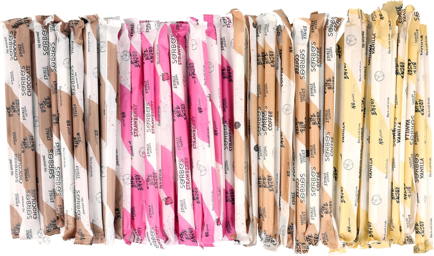 SORBOS Edible Drinking Straws, Dream Cream Mix Variety Pack – Strawberry, Chocolate, Coffee, and Vanilla Flavors, Individually Wrapped, Gluten Free, 7.5‑Inch (Pack of 48)