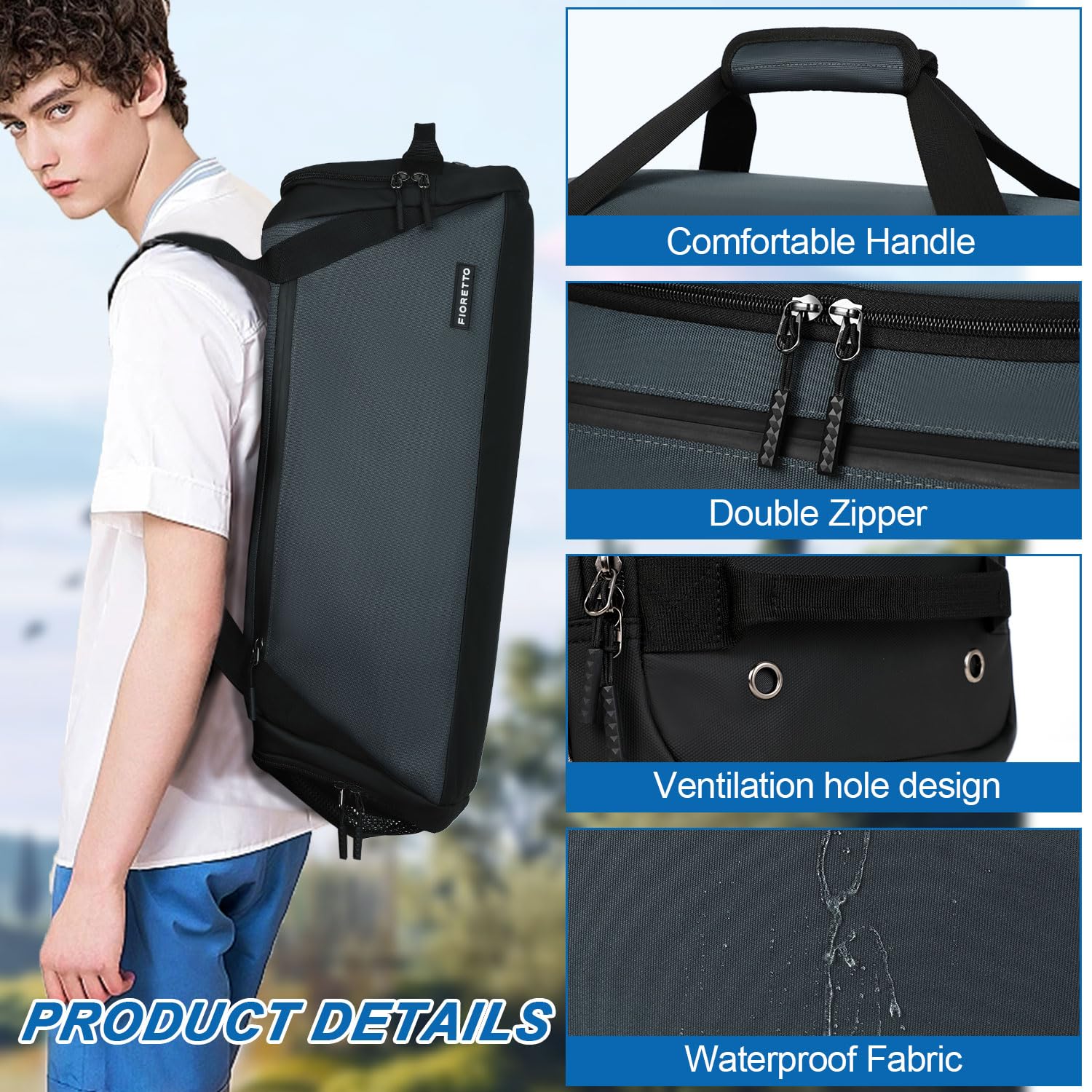 FIORETTO 45L Mens Sports Gym Bag with Wet Pocket & Shoe Compartment - Image 4