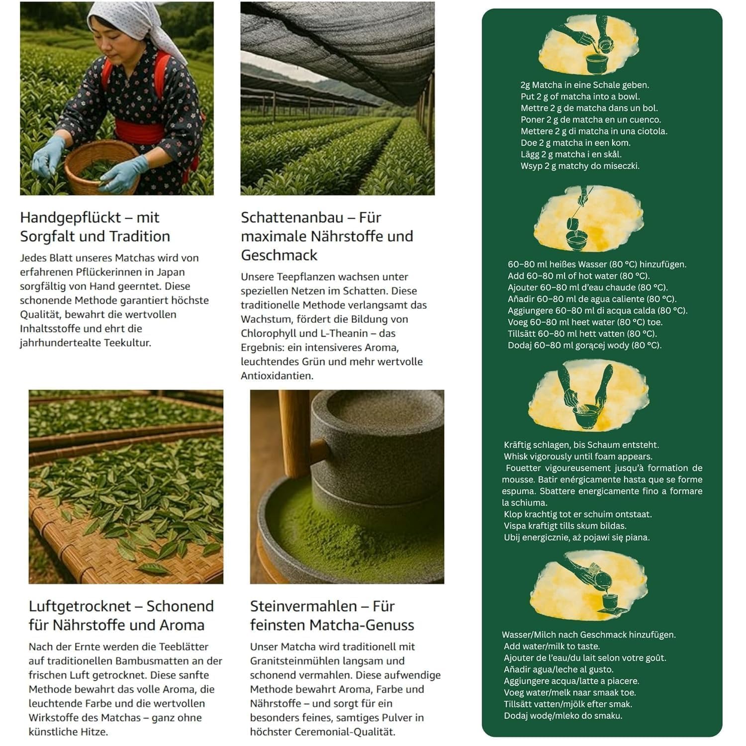 Biomatea Takumi Japanischer Matcha Tee Pulver | 500g Vorratspack | Leuchtend Grün, cremig, ohne Bitterkeit, Umami | Tencha Grüner Tee Pulver | ohne Zucker, Vegan
