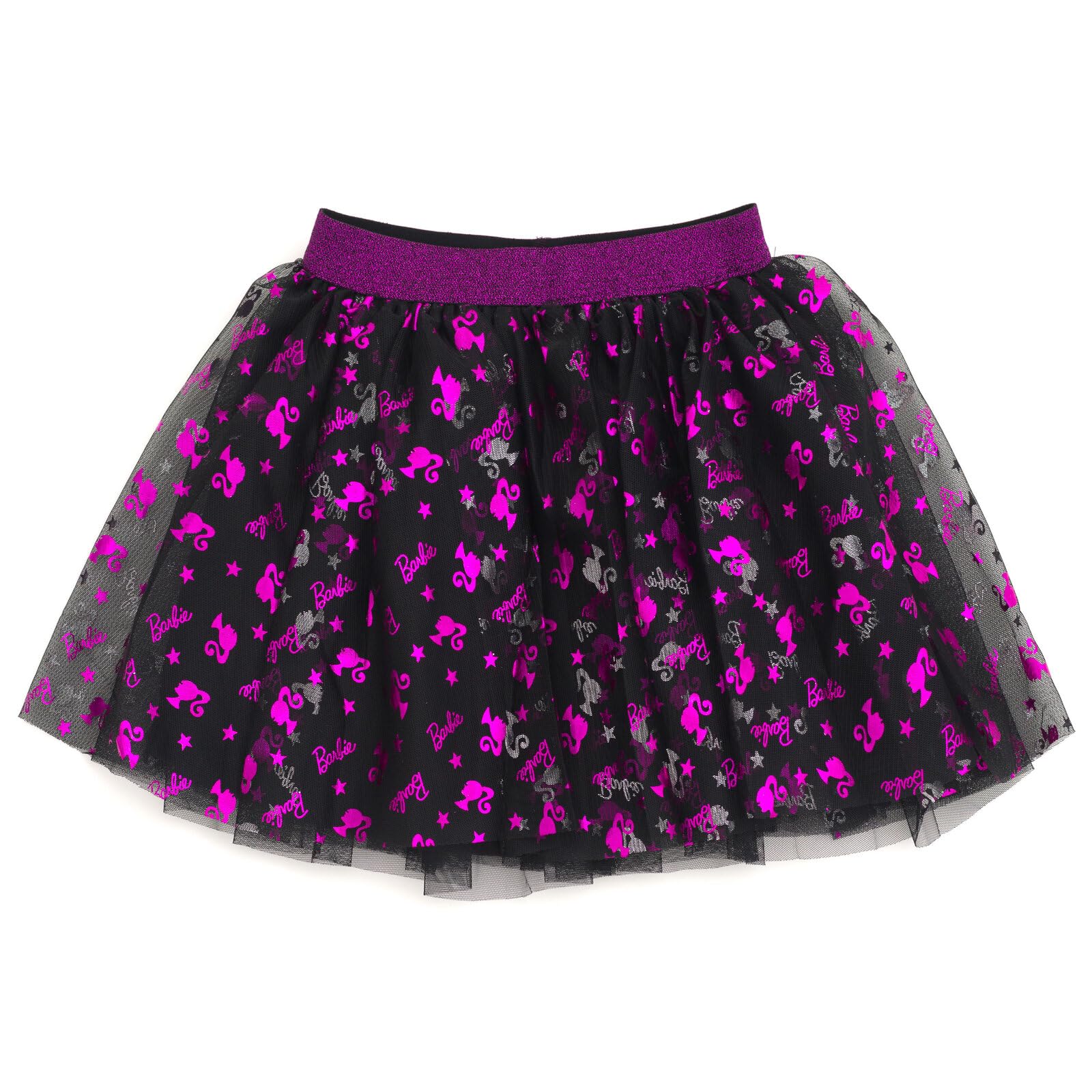 Barbie Maglietta da ragazza con stampa metallizzata e gonna in tulle, per bambini piccoli e grandi