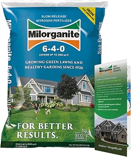 Milorganite 6-4-0 Slow-Release Eco-Friendly Fertilizer 32 lb Bag for Lawns Gardens Flowers - Bonus Spreader Tips