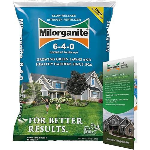 Milorganite All-Purpose Eco-Friendly Slow-Release Nitrogen 6-4-0 Fertilizer, 32 lb Bag - for Lawns, Flowers, and Gardens - Includes Bonus Feeding & Spreader Tips Brochure